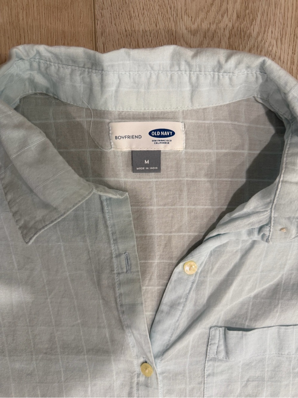 Old Navy Light blue Boyfriend semi sheer Button-Up Shirt, M